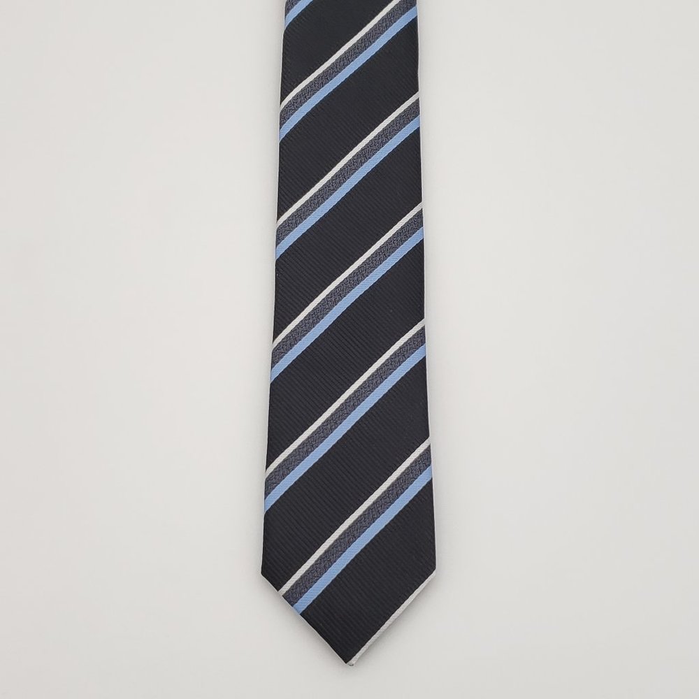 Laurant Bennet Milano Men's Dress Skinny Neck Tie Black Blue Stripe 57"L 2 1/8"W - Picture 7 of 8